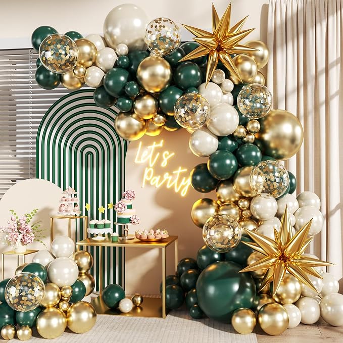 Emerald Green Gold Balloons Arch Kit by LANGASQUE