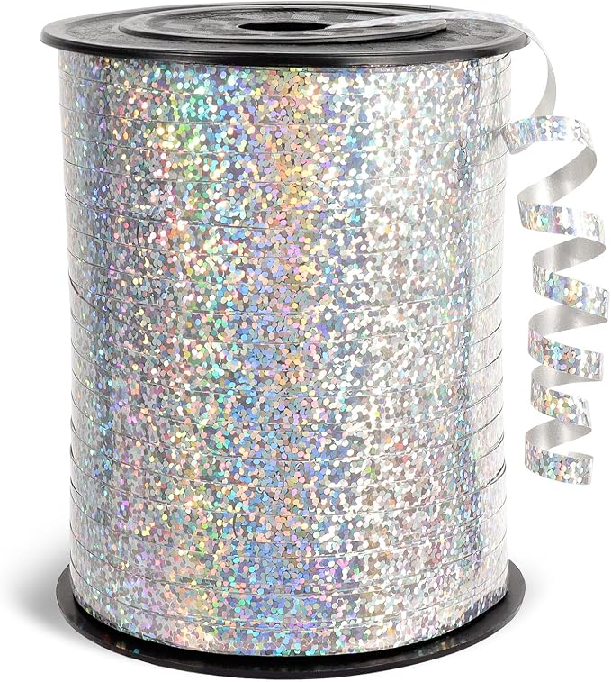 500 Yards Laser Silver Curling Ribbon, 1/5 Inch Wide Shining Metallic Ribbons by Unknown