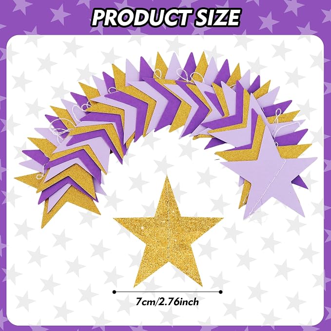 BEISHIDA 6Pcs Purple Gold Paper Star Garland Decor Twinkle Star Banner Backdrop - Image 3