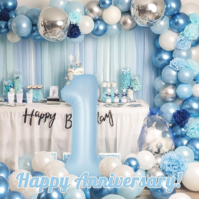 Light Blue Number 1 Balloon, 40 Inch Big Large Foil Number Balloons, Giant - Image 6