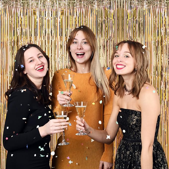 5 Pack Champagne Gold Foil Curtain Backdrop 3.2ft x 9.8ft Metallic Tinsel Foil - Image 6