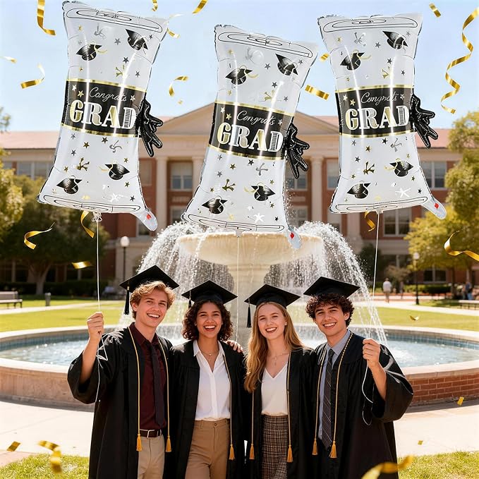 Graduation Diploma Balloons, 2026 Graduation Decorations 3 Pcs Gold White - Image 3