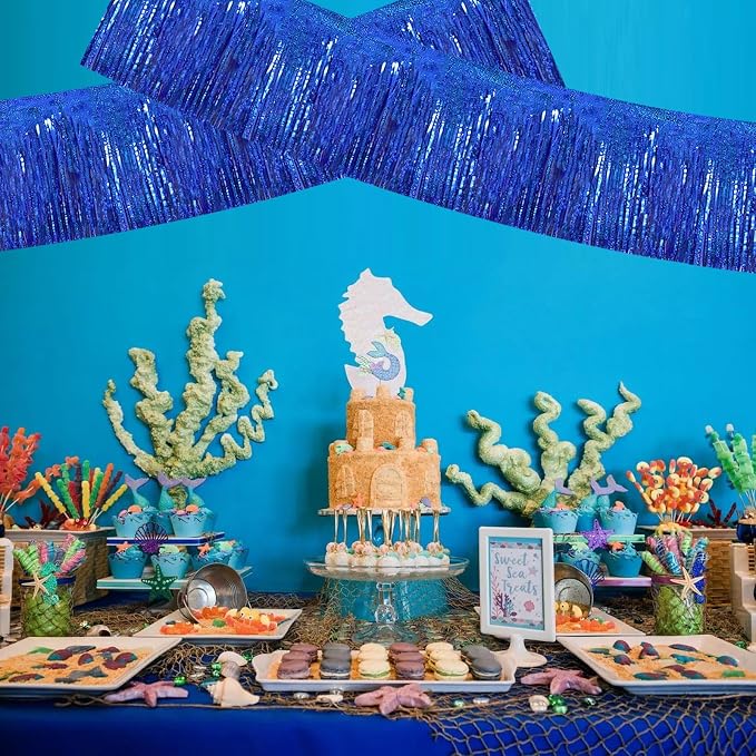 BEISHIDA Laser Blue Fringe Garland Banner 30ft Wall Tinsel Foil Streamers | - Image 5