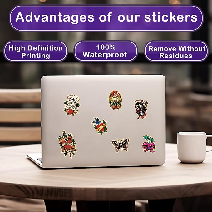 50 Pcs Vintage Graffiti Stickers Traditional Tattoo Vinyl Decal Retro Horror - Image 3