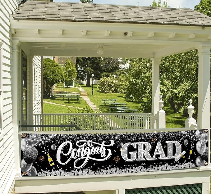 2026 Graduation Decorations-Black and Silver Congrats Grad Yard Sign Banner - Image 7