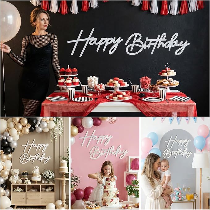 White Happy Birthday Sign for Backdrop Felt Reusable Letters for Birthdays | - Image 7