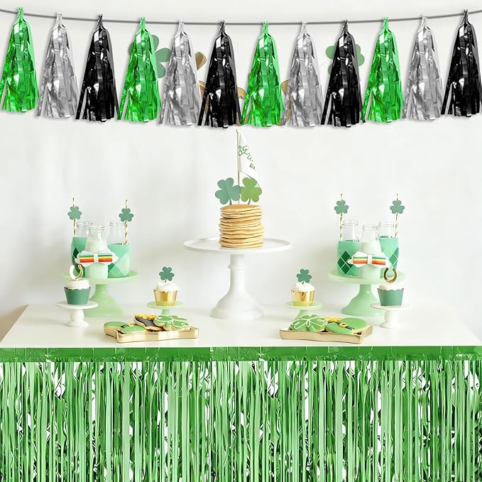 3P Black Silver Green Tassel Banner Garland Metallic Foil Fringe Banner Tinsel - Image 5