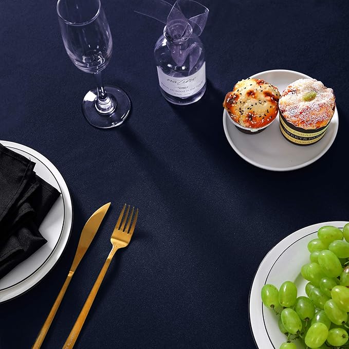132 inch Round Tablecloth Washable Polyester Table Cloth Decorative Table Cover for Wedding Party Dining Banquet（132 inch,Navy）
