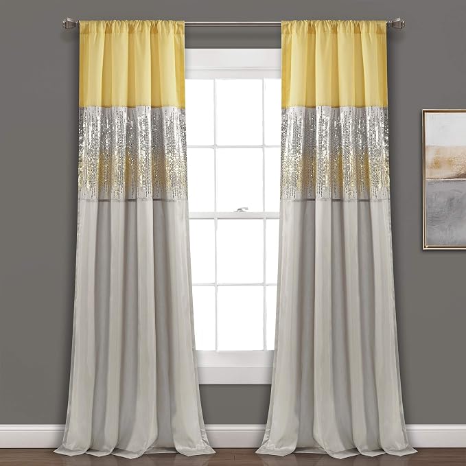 Lush Decor Night Sky Window Curtain Panel, Single 42"W x 95"L Yellow & Gray by LushDecor