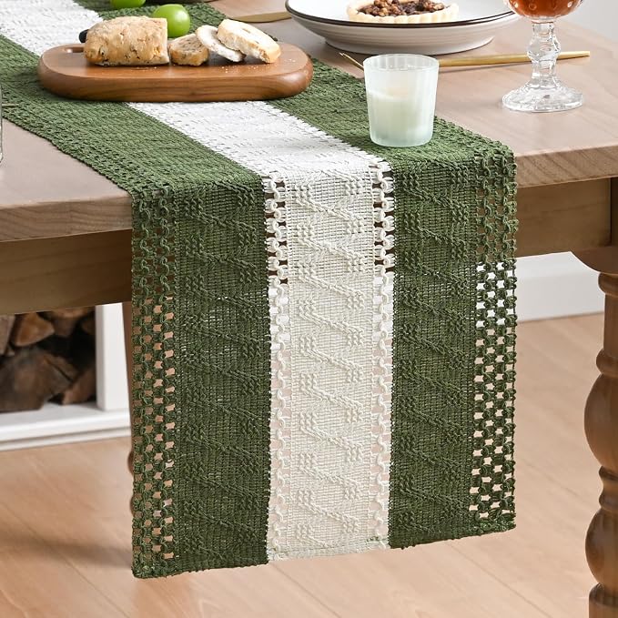 Artoid Mode Army Green Farmhouse Woven Table Runner 12x36 Inch | Seasonal by ArtoidMode
