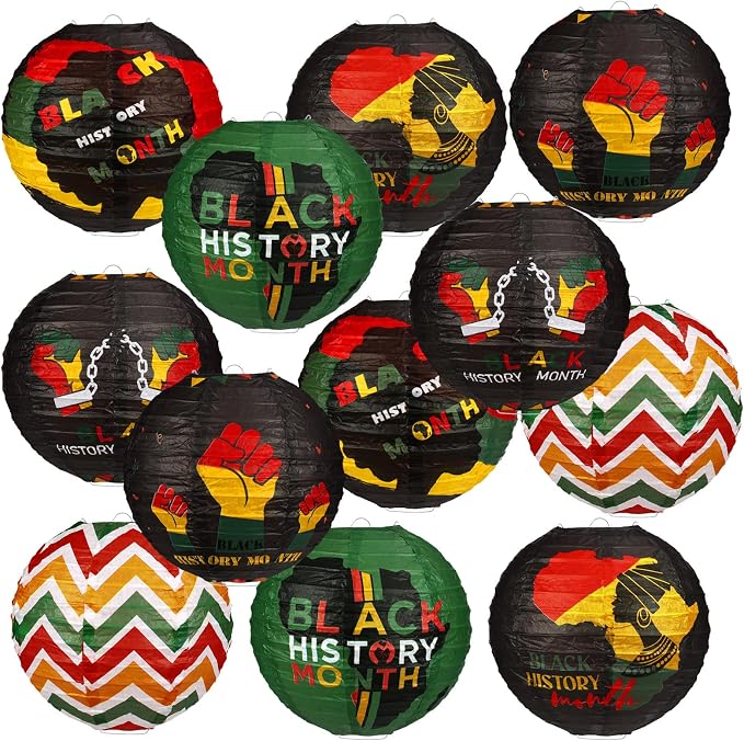 Panelee 12 Pcs Black History Month Party Decorations Paper Lanterns 8 Inches by Panelee