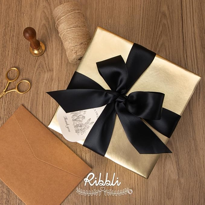 Ribbli Black Double Faced Satin Ribbon, 1-1/2” x Continuous 25 Yards, Use - Image 4