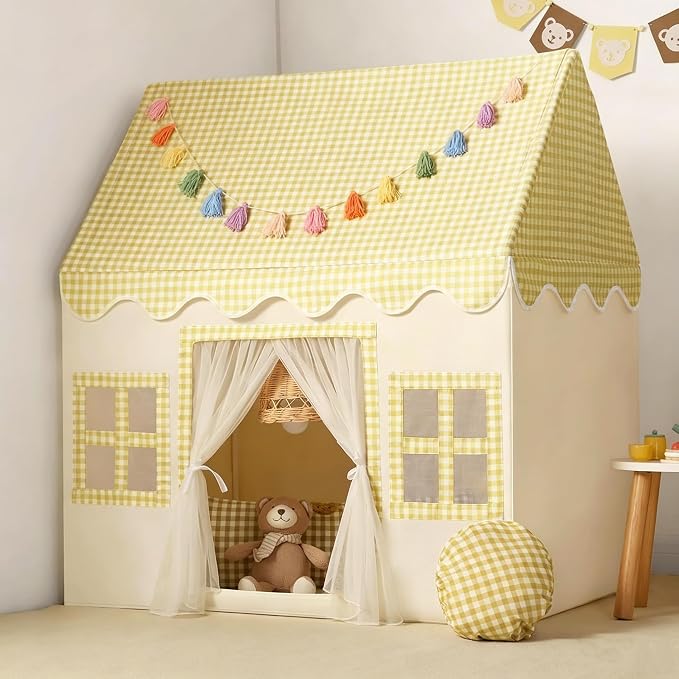 Kids Play Tent Indoor: Mat, Tassel Garland by Senodeer