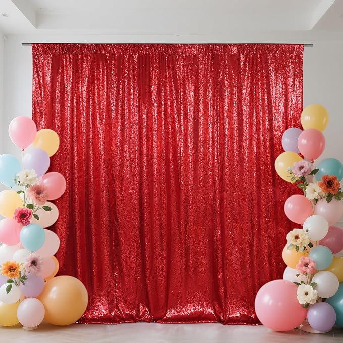 SquarePie 6x8ft Red Sequin Backdrop, High Density Non-Transparent Glitter by SquarePie