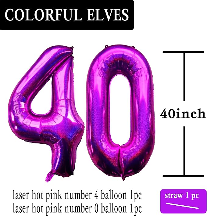 Laser Hot Pink Number 40 Balloons 40 Inch Giant Number Pink 40 Foil Mylar - Image 2