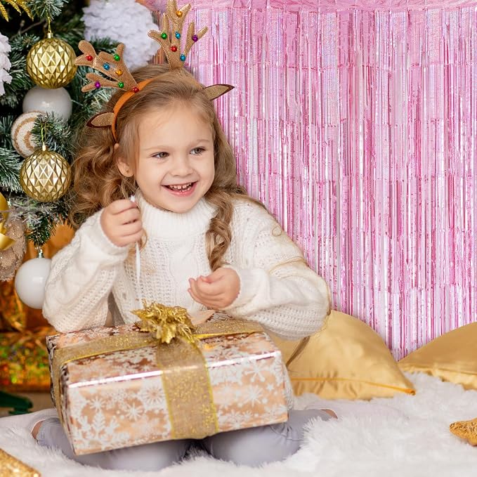 5 Pack Pink Foil Curtain Backdrop 3.2ft x 9.8ft Metallic Tinsel Foil Fringe - Image 6