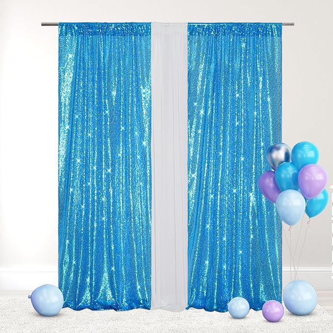 Eternal Beauty Turquoise Sequin Backdrop Curtains, 2 Panels 2x8FT | 3mm Sparkle by EternalBeauty