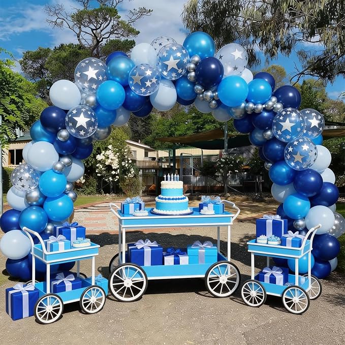 FunHot Blue Balloons, 12 Inch Metallic Silver Star Confetti Latex Balloons - Image 5