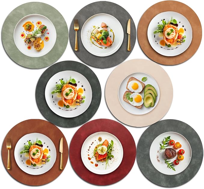 UnivoColors Placemats Round Faux Leather Placemats Set of 8-Waterproof-Wipe by UnivoColors