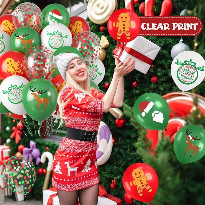 Christmas Balloons, 12 Inch Xmas Print Balloons - Image 3