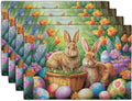 Easter Rabbits Eggs Placemats Set of 4 Easter Bunny Tulip Flowers Table Place by Wnoesat