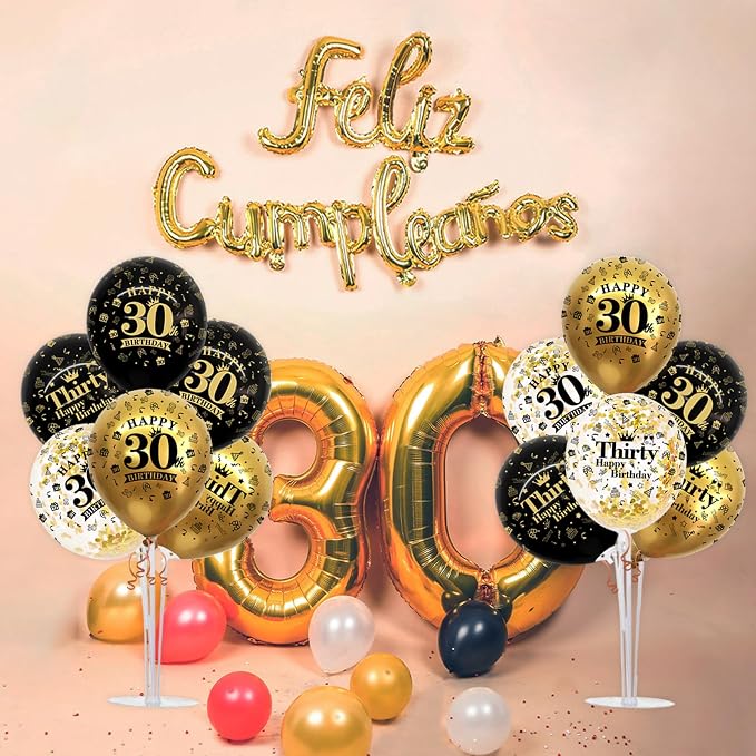 TONIFUL 4 Set Black Gold 30 Printed Balloon Stands - Image 5