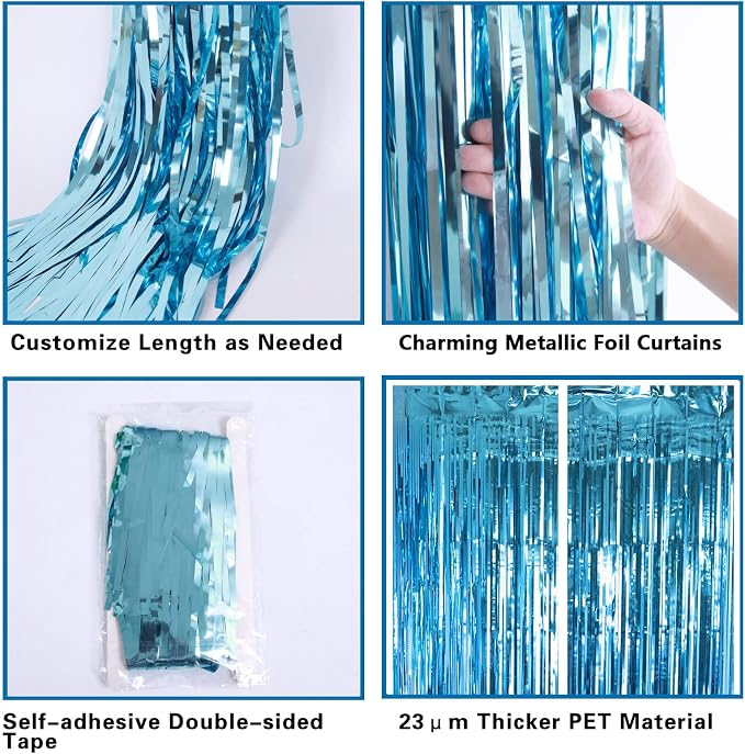 2 Pack Lake Blue Foil Fringe Curtains Tinsel Backdrop, 3.2Ft x 8.2Ft Metallic - Image 4