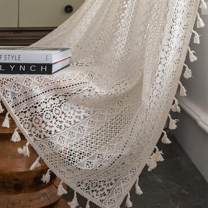 Sutuo Home Boho Curtains Crochet Lace Semi-Sheer Bohemian Hollow Knitted - Image 6