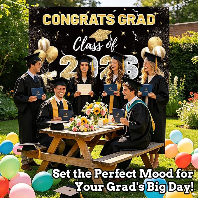 STARSIDE 2026 Graduation Backdrop 70.8x43.3 Inch Black Gold | Congrats Grad - Image 5