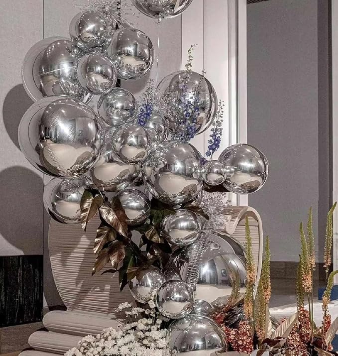 10 Pcs 22 Inch Silver Mylar Balloons, Large 4D Giant Round Foil Balloon Big - Image 2