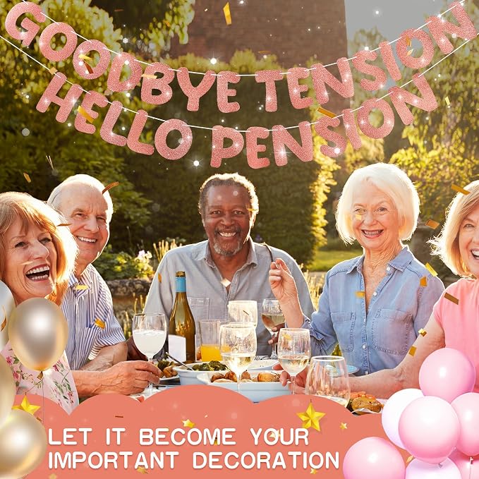 Retirement Banner Pre-Strung GOODBYE TENSION HELLO PENSION Banner Glitter - Image 6