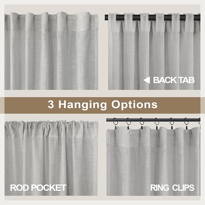 60 Inch Wide Curtains Grey for Living Room 2 Panels Set Back Tab Pocket Drape - Image 5