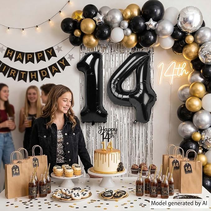 Black Number 14 Balloon 40 Inch, Foil Numeral - Image 3