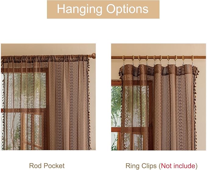 Sutuo Home Dark Coffee Boho Lace Curtains 72 inches Long - Image 4