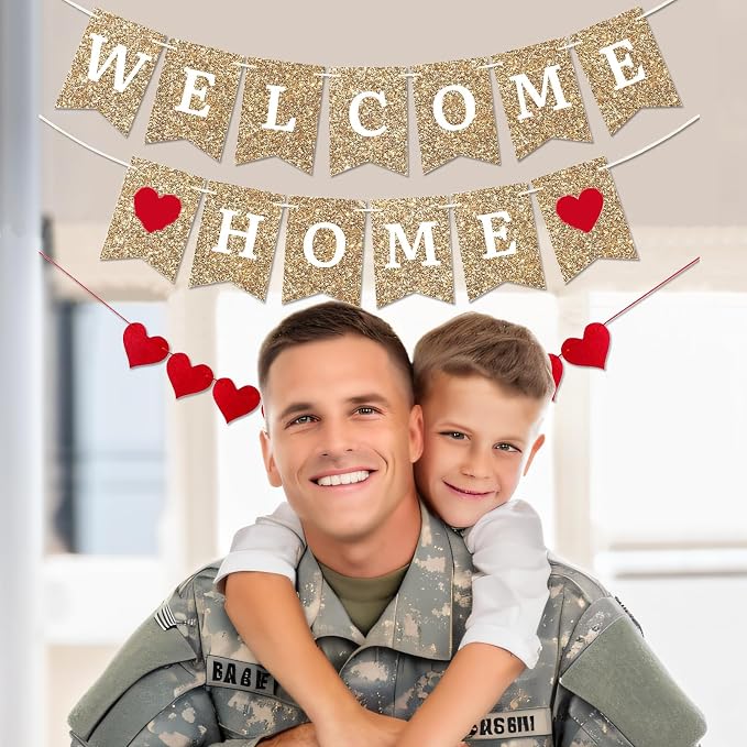 Glitter Gold Welcome Home Banner, Fully Assembled, 8 ft Strand | Ready to Hang - Image 2