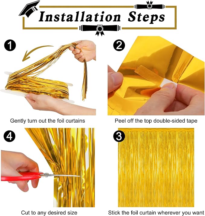 12 Pack 2026 Graduation Decorations, 3.28 FT x 7.05 FT Gold Backdrop Curtains - Image 3