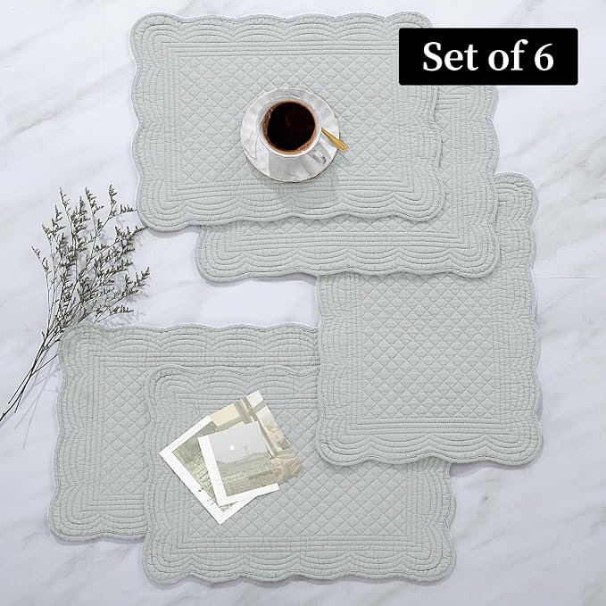 HOMBYS Quilted Placemats Set of 6 Washable-13x18 inches Rectangular Placemats - Image 5