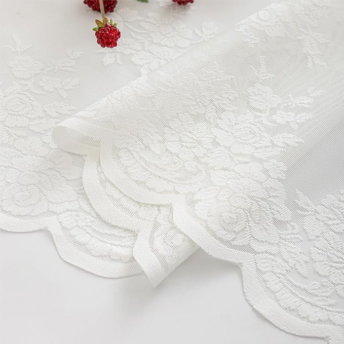 Kotile Ivory Lace Curtains for Bedroom Rustic Floral 52 x 80 Inch 2 Panels | - Image 9