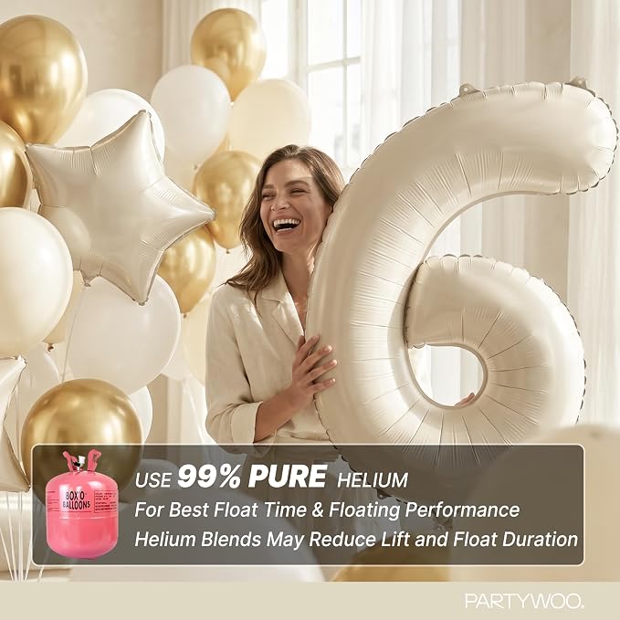 PartyWoo Number Balloons 40 Inch White Number 6 Kit 25pcs - Image 5