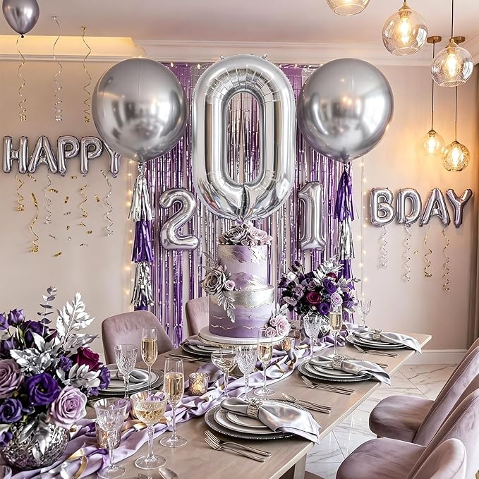 Number Balloons Silver Party Balloon - Image 6