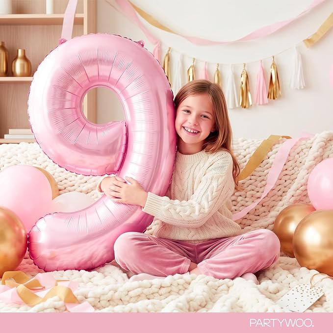 PartyWoo Number Balloons 40 Inch Pink Number 9 Kit 25pcs - Image 3