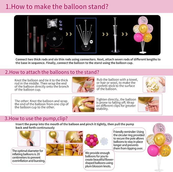 4 Sets Hot Pink Cheetah Print Balloons Stand Kit - Image 3