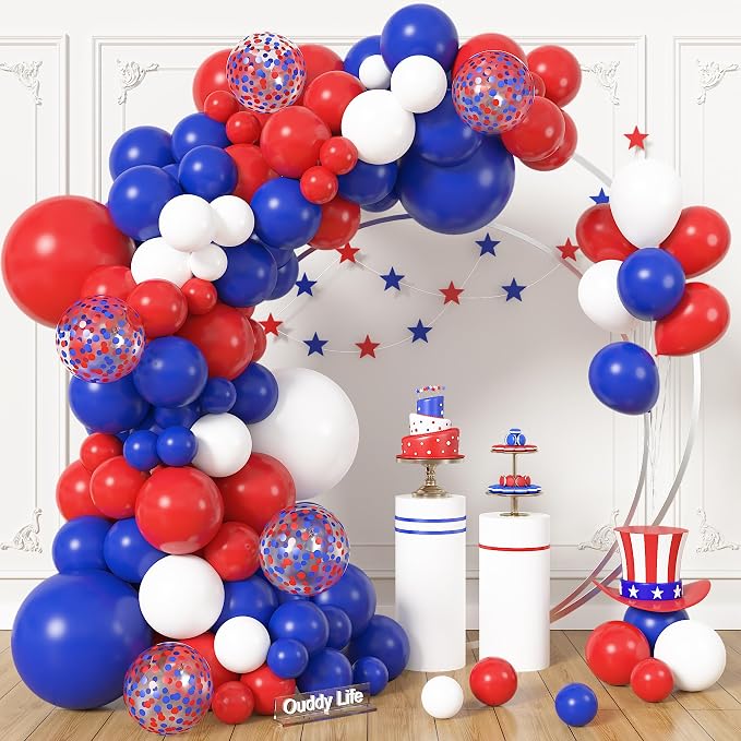 164Pcs Red White and Blue Balloons Garland Arch Kit by OUDDYLIFE