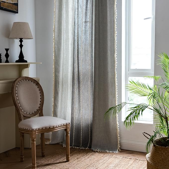 Sutuo Home Boho Curtains for Bedroom Dining Room, Semi Blackout Linen Farmhouse - Image 7