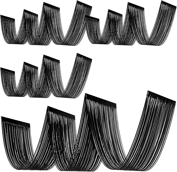 4 Pcs 15ft Black Metallic Foil Ceiling Fringe Curtains, Party Decor Fringe by Breling
