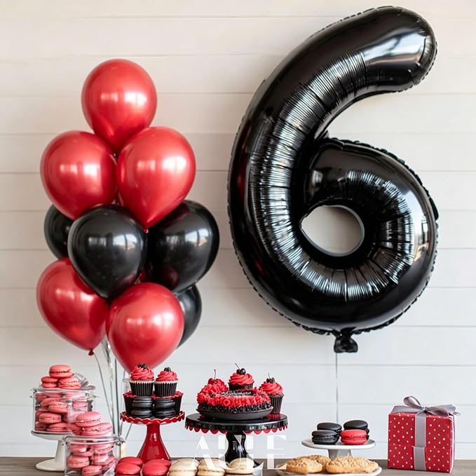 AULE 40 Inch Black Number Balloon 6 Foil 0-9 Birthday Big Numbers | Birthday - Image 2