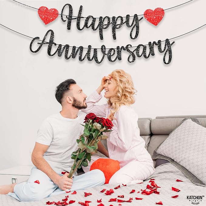 KatchOn, Glitter Black Happy Anniversary Banner - Image 3