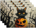 Halloween Black Cat Pumpkin 12x18 Placemats Set of 4 Happy Halloween Bat Branch by Wnoesat