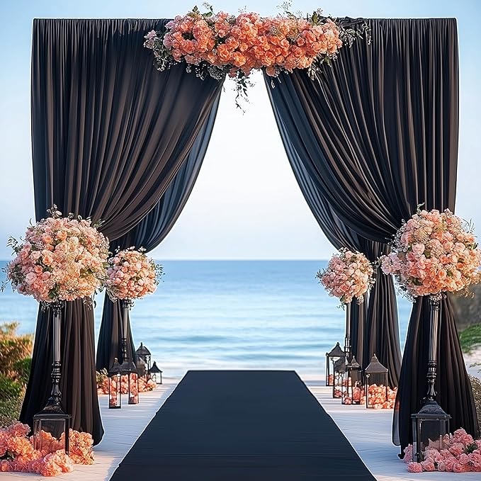 10ftx12ft Wrinkle Free Black Backdrop Curtain, 2 Panels 12FT Height Black Wedding Backdrop Drapes, Silky Polyester Back Drop Cloth for Birthday Photography Background Party Backdrop Draping