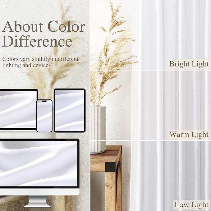 Snow White Linen Curtains 84 Inch Length 2 Panels Set - Image 3